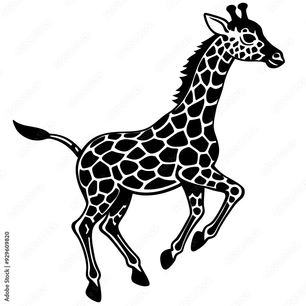 Fototapeta premium little giraffe jump black silhouette