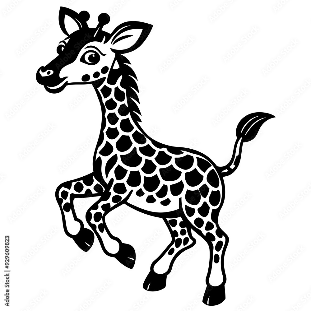 Fototapeta premium little giraffe jump black silhouette