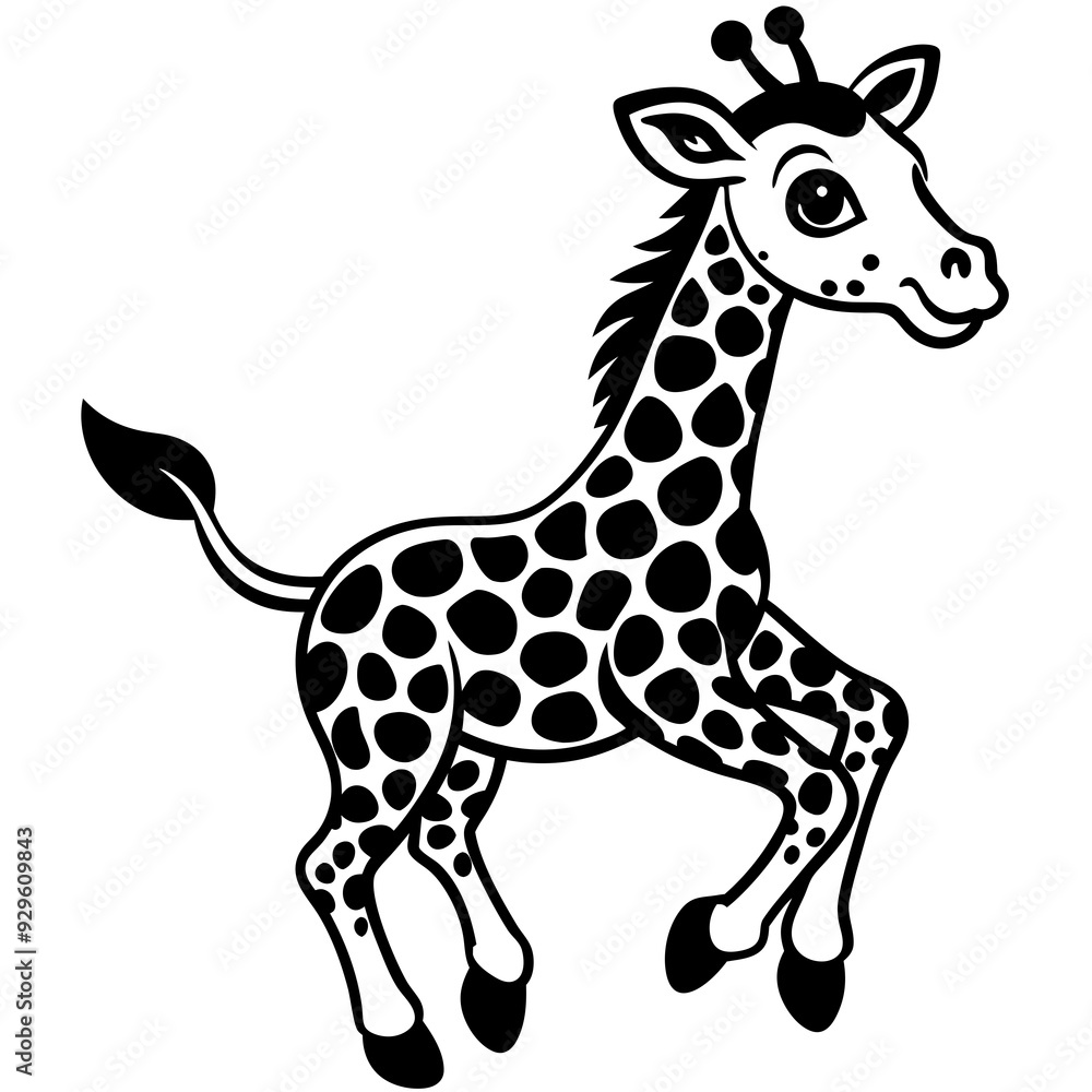 Fototapeta premium little giraffe jump black silhouette