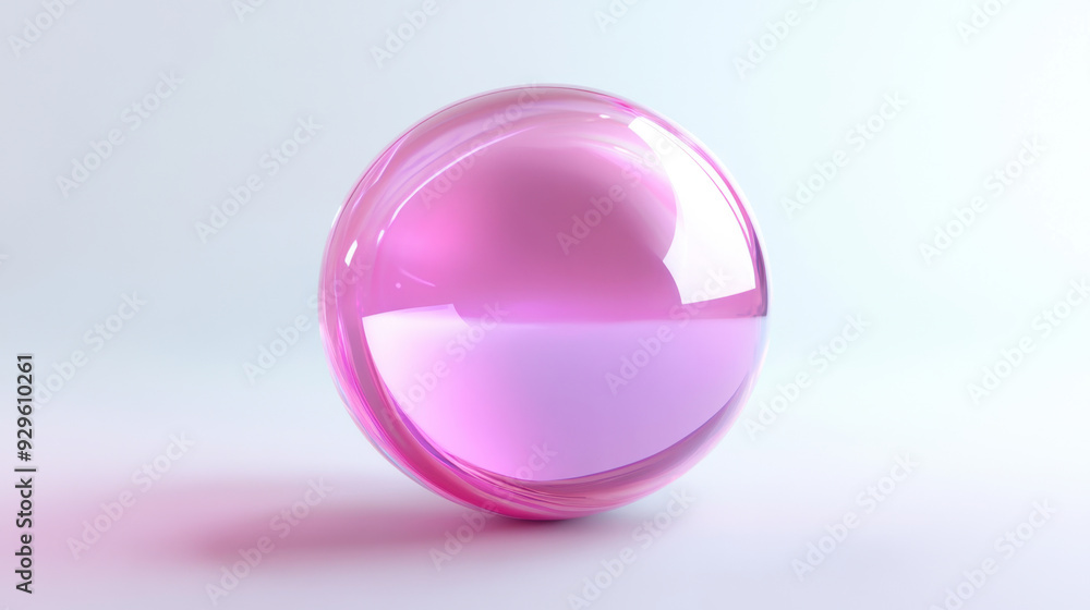 Obraz premium A crystal vivid sphere geometric shape with iridescent pink color on a white background. Concept of modern digital art and creativity
