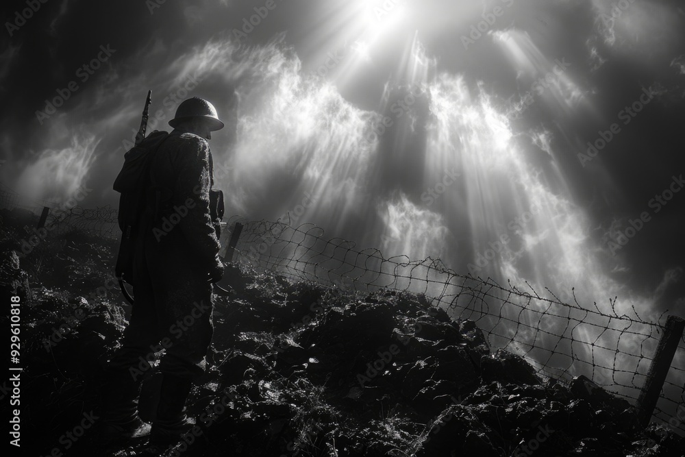 Obraz premium Reflecting suffering and grief, representation of devastation and destruction during second great war, a look at the depth of emotions and trials during a difficult and tumultuous period of history