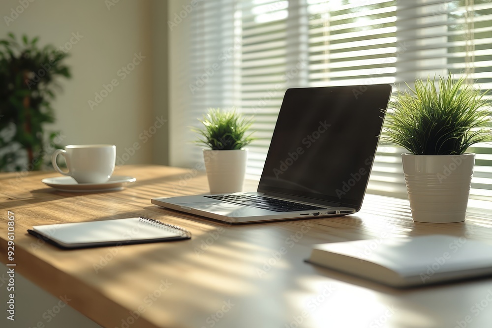 A sleek laptop on a minimalist desk with a cup of 0314 office, computer, room, table, desk, interior, business, chair, laptop, furniture, work, technology, home, design, window, monitor, keyboard, em A sleek laptop on a minimalist desk with a cup of 0314 office, computer, room, table, desk, interior, business, chair, laptop, furniture, work, technology, home, design, window, monitor, keyboard, em