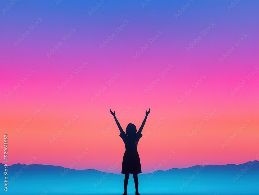 Silhouette of a person standing with arms raised, reaching for celestial peace and aspiration, Aspiration Peace Celestial, Uplifted serenity Silhouette of a person standing with arms raised, reaching for celestial peace and aspiration, Aspiration Peace Celestial, Uplifted serenity