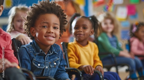 Group of children of different abilities in a classroom learning about diversity