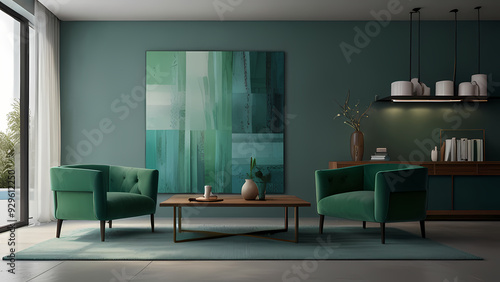 interior design of the room with a turquoise color theme