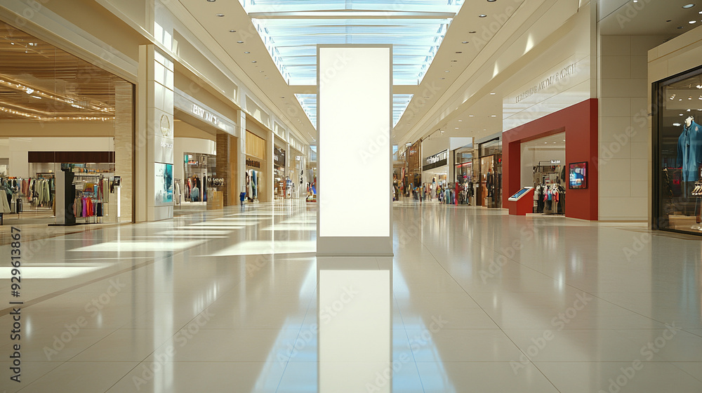 blank ad board stands in a busy shopping center or business mall, ready for customization or promotional content, surrounded by bustling shoppers and modern retail elements blank ad board stands in a busy shopping center or business mall, ready for customization or promotional content, surrounded by bustling shoppers and modern retail elements