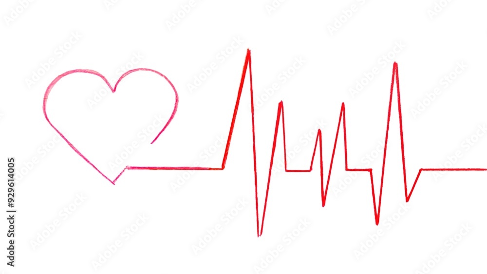 A handmade illustration of a cardiogram emerging from an open heart, with the distinctive peaks and valleys of a heart rate graph flowing outward, symbolizing life, isolated on white background. A handmade illustration of a cardiogram emerging from an open heart, with the distinctive peaks and valleys of a heart rate graph flowing outward, symbolizing life, isolated on white background.