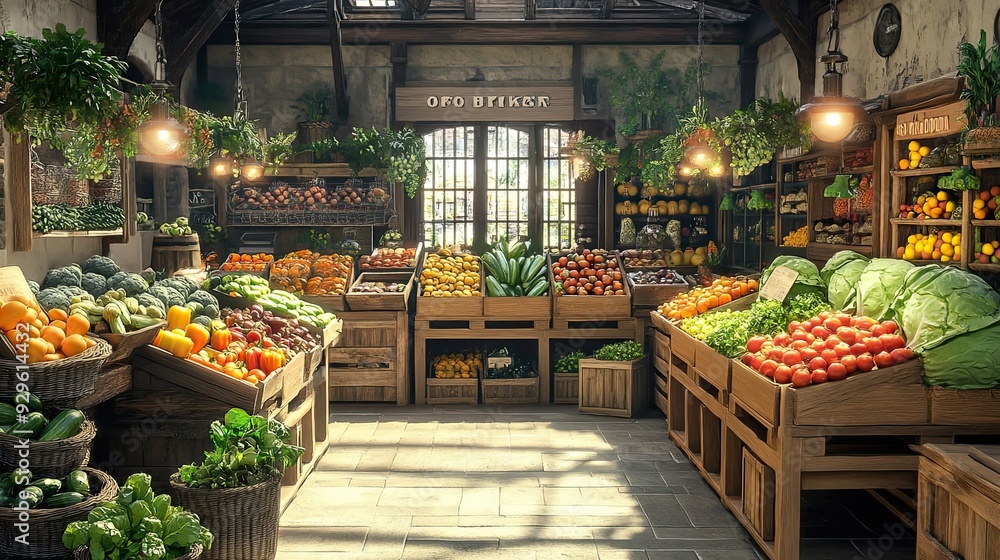 A Rustic Produce Stand Filled with Fresh Fruits and Vegetables A Rustic Produce Stand Filled with Fresh Fruits and Vegetables