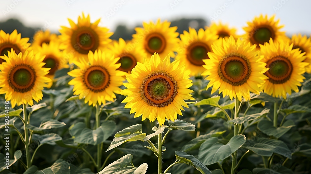 Fototapeta premium A vibrant field of sunflowers basking in sunlight, showcasing nature's beauty.