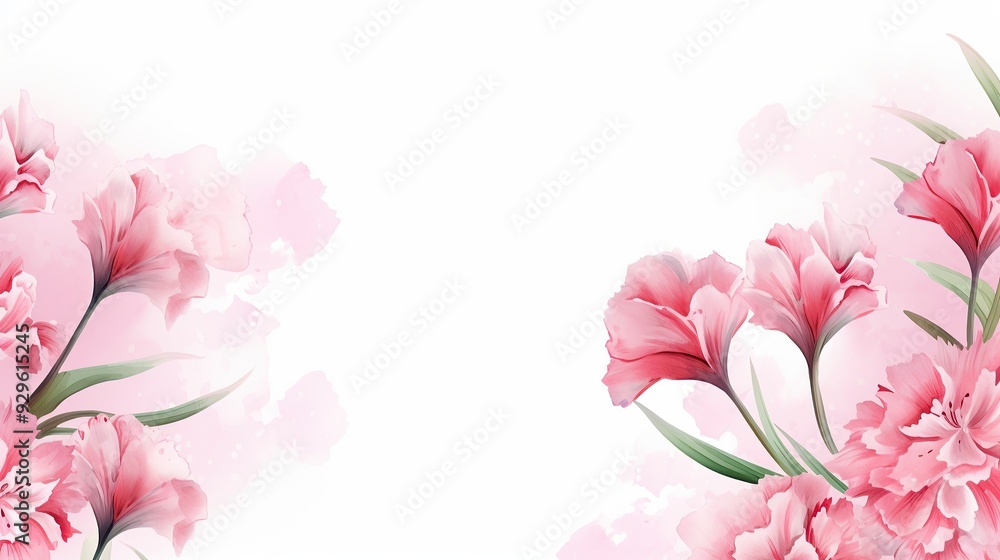 Fototapeta premium Pink Watercolor Flowers with White Background