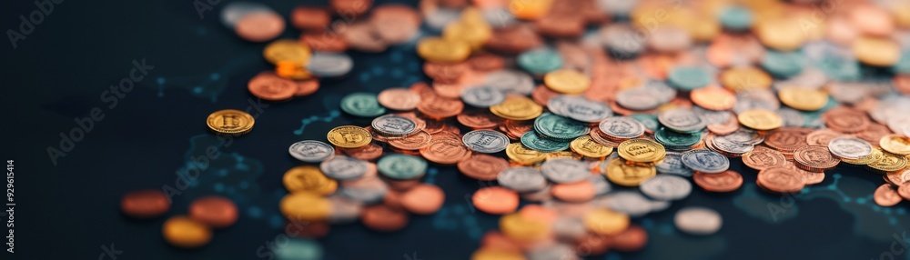 Global income distribution, money spreading across networks, 3D illustration Global income distribution, money spreading across networks, 3D illustration