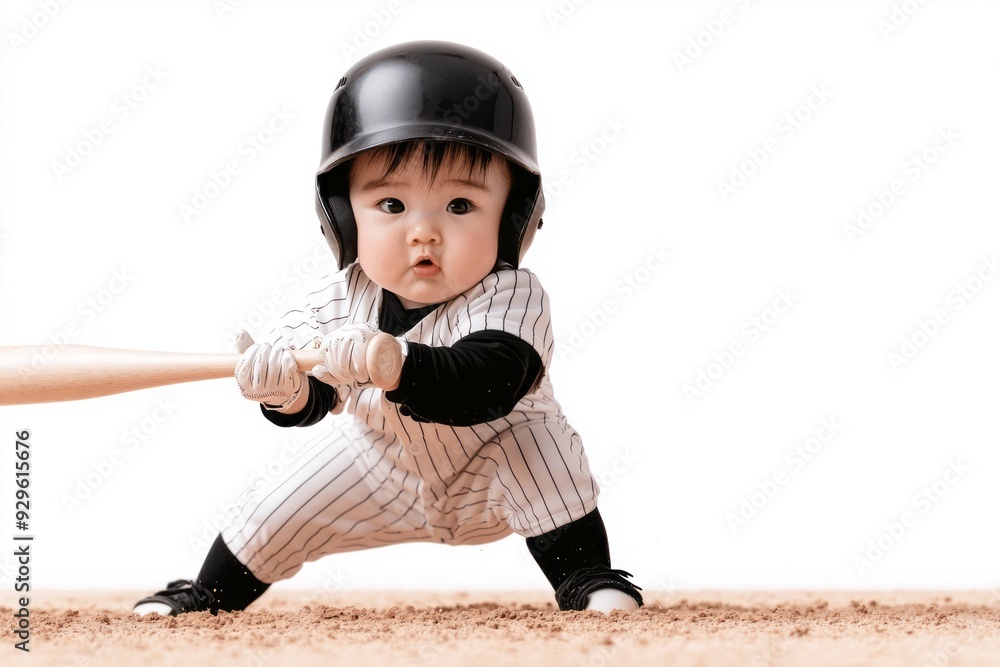 Little slugger in baseball gear swings a bat with determination on a bright day Little slugger in baseball gear swings a bat with determination on a bright day