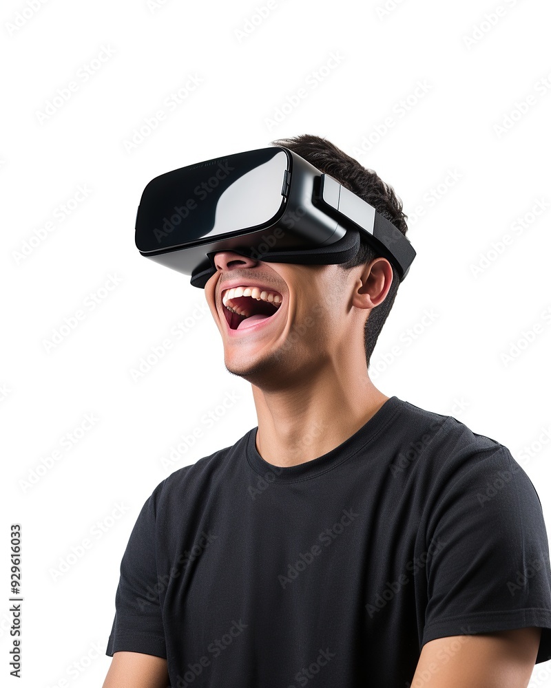 Man Wearing VR Headset Experiencing Virtual Reality Man Wearing VR Headset Experiencing Virtual Reality