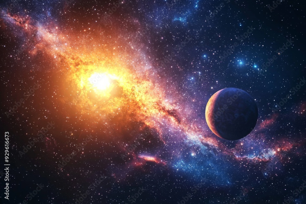 Obraz premium Space cosmic illustration with planets scene created with Generative AI