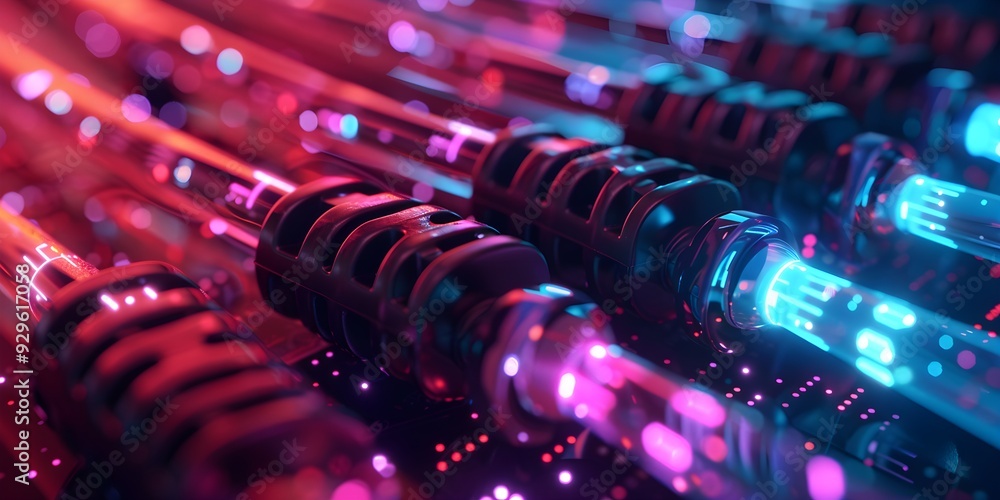 Glowing data cables transferring information background Glowing data cables transferring information background