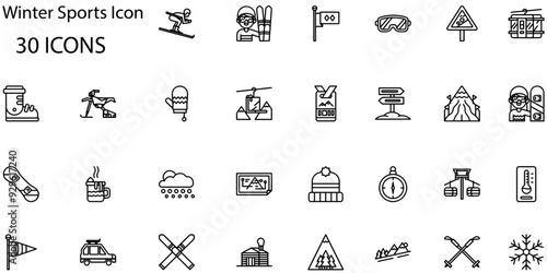 Set of Winter Sports icons. Line art style icons bundle. vector illustration