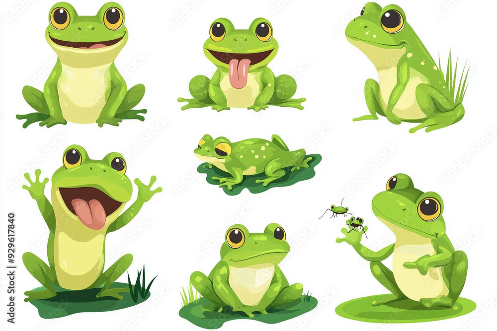 Cute frog characters set. Cute frog characters set.