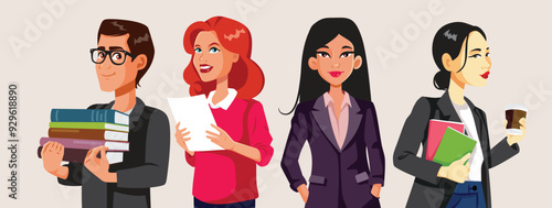 Happy Smiling Teachers Vector Cartoon illustration. Group of professors going back to school
