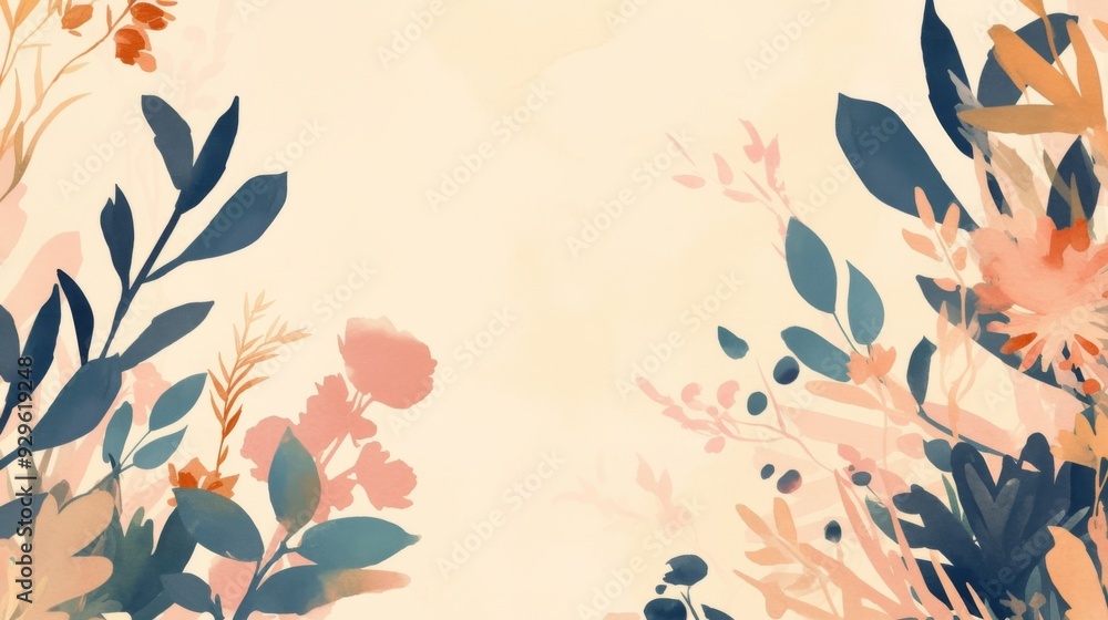 Floral Plants Border Frame with Leaves and Center Copy Space Background Floral Plants Border Frame with Leaves and Center Copy Space Background