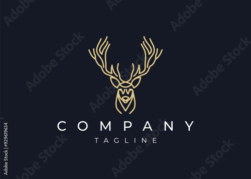 Vector illustration of Deer Head Line Style Logo Design