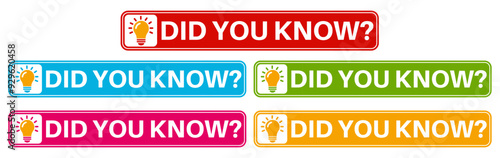 Set did you know icon sign. know more information labels. tips and trick symbol design template Vector illustration	