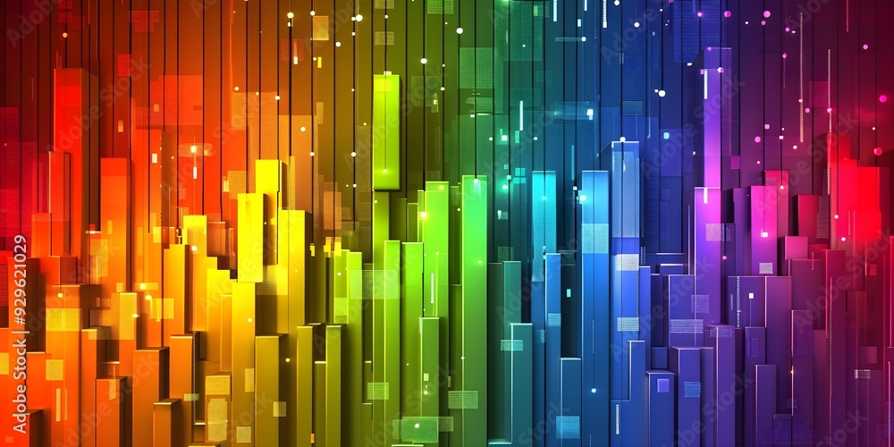 Bar charts with many colors going up and down for stock market investment or bright colorful banking charts Bar charts with many colors going up and down for stock market investment or bright colorful banking charts