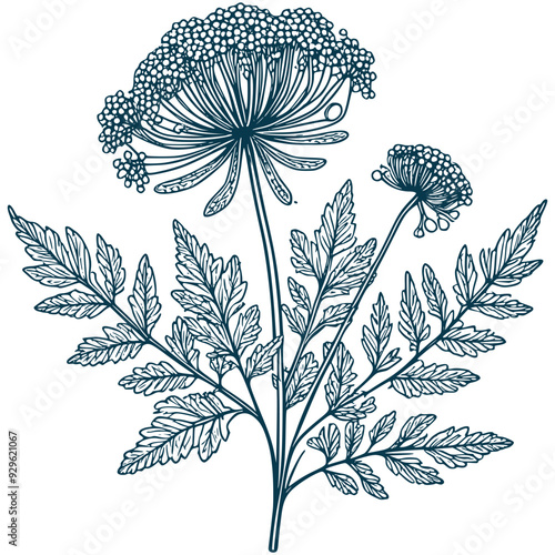 Aesthetic Beautiful Queen Anne’s Lace Flower and Leaves Graphic Silhouette Vector Files