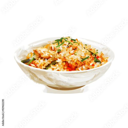 A vibrant illustration of Locrio, a traditional Dominican dish, isolated on a transparent background.