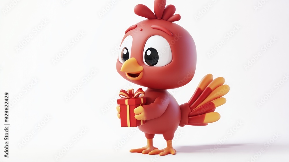 Naklejka premium Cute Cartoon Bird Holding a Gift