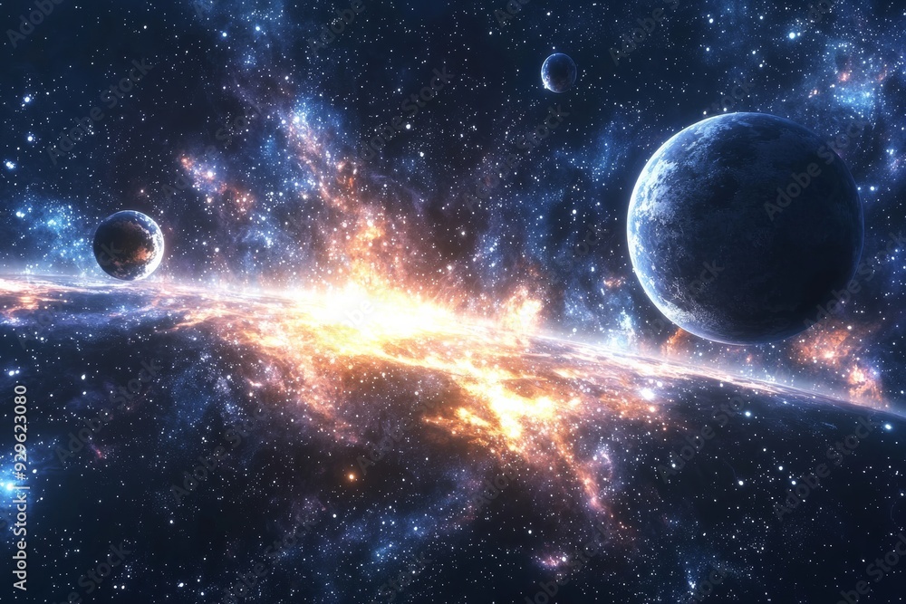 Obraz premium Space cosmic illustration with planets scene created with Generative AI
