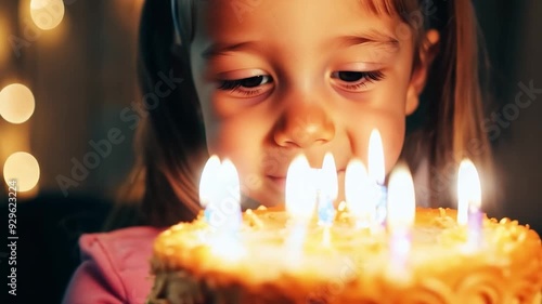 Wallpaper Mural Excited girl blowing out birthday cake candles Torontodigital.ca