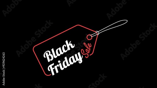 Price tag with text animation Black friday sale. Price tag moves downwards symbolizing the discount price. Suitable for use at Black Friday events in November.