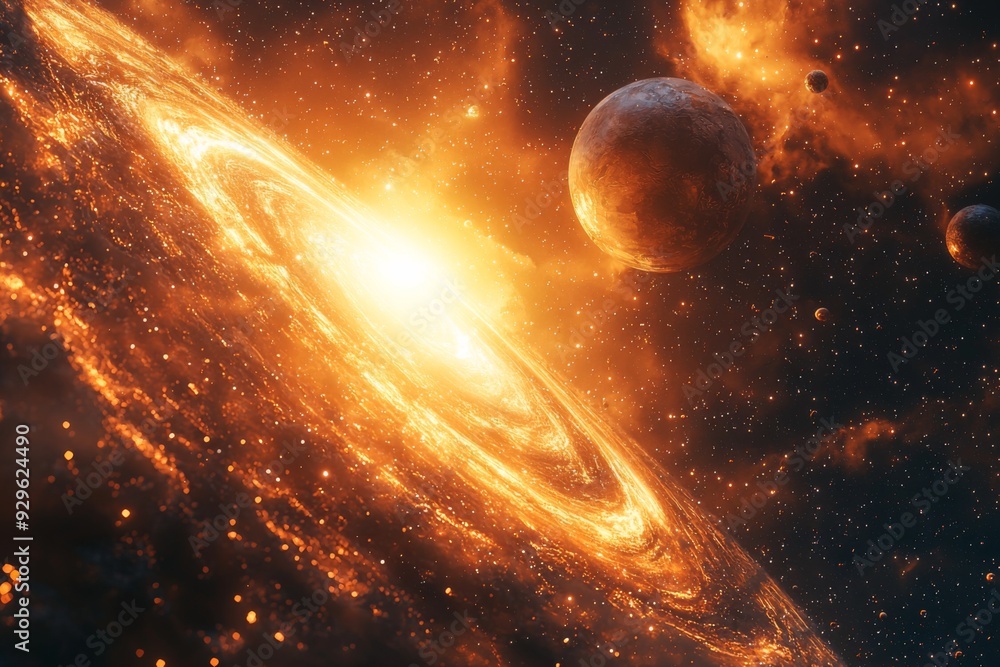 Fototapeta premium Space cosmic illustration with planets scene created with Generative AI