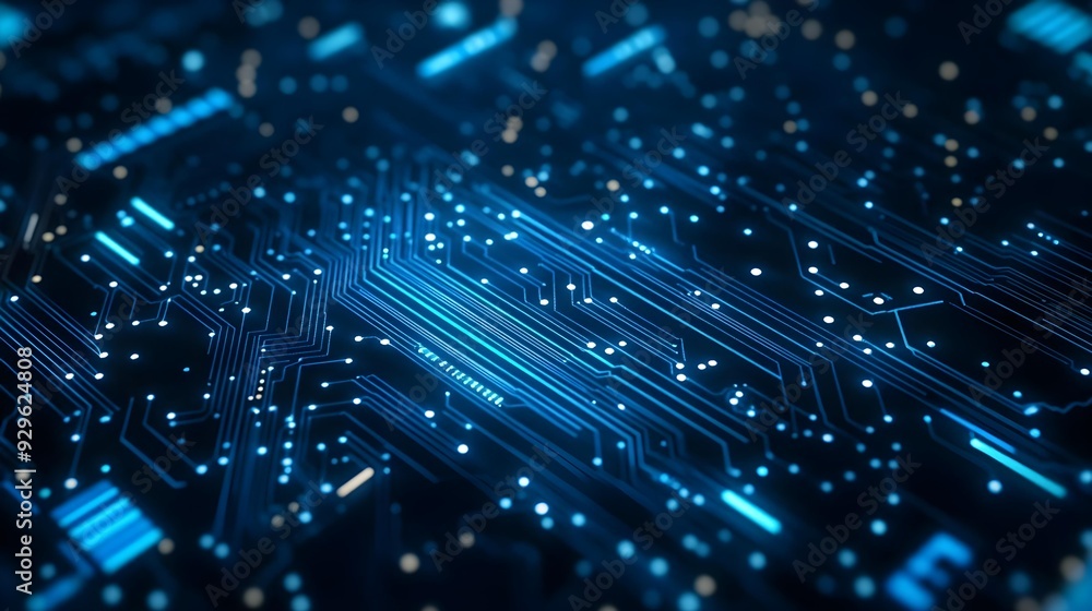 Obraz premium Thin blue circuit trace lines on a dark background