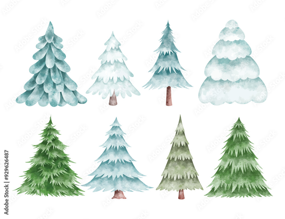 Obraz premium Watercolor Illustration Set of Christmas Tree