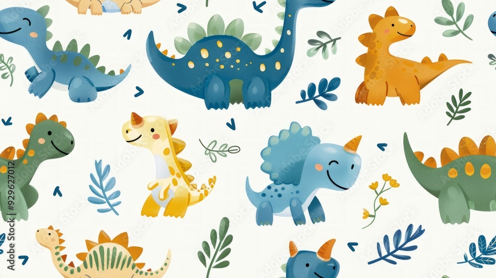 Obraz premium cute dinosaur pattern for poly mailer. cute seamless pattern dinosaur 