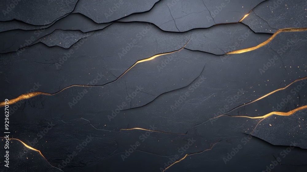 Abstract black cracked surface with gold accents Abstract black cracked surface with gold accents