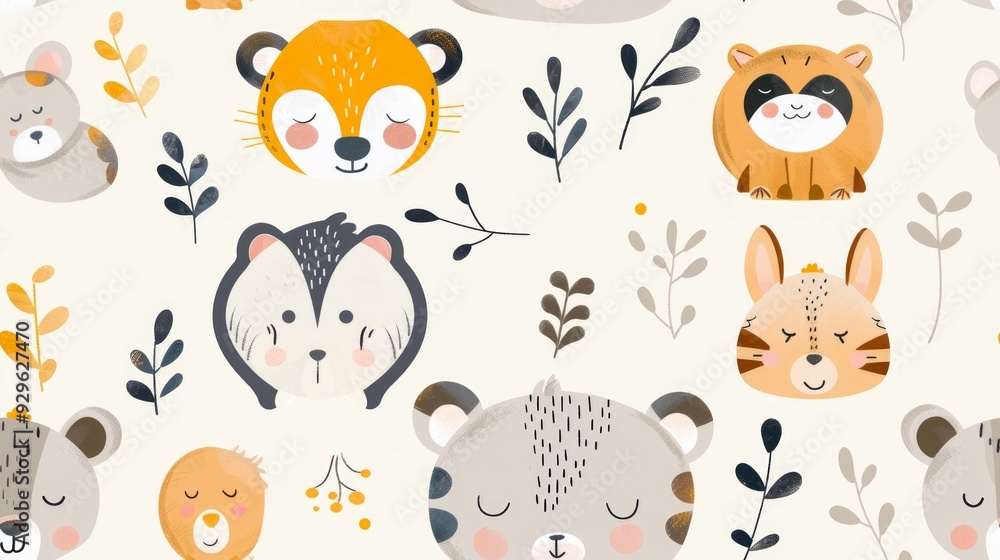 cute pattern of soft cartoon baby animals, used for a pattern on a babies hat cute pattern of soft cartoon baby animals, used for a pattern on a babies hat