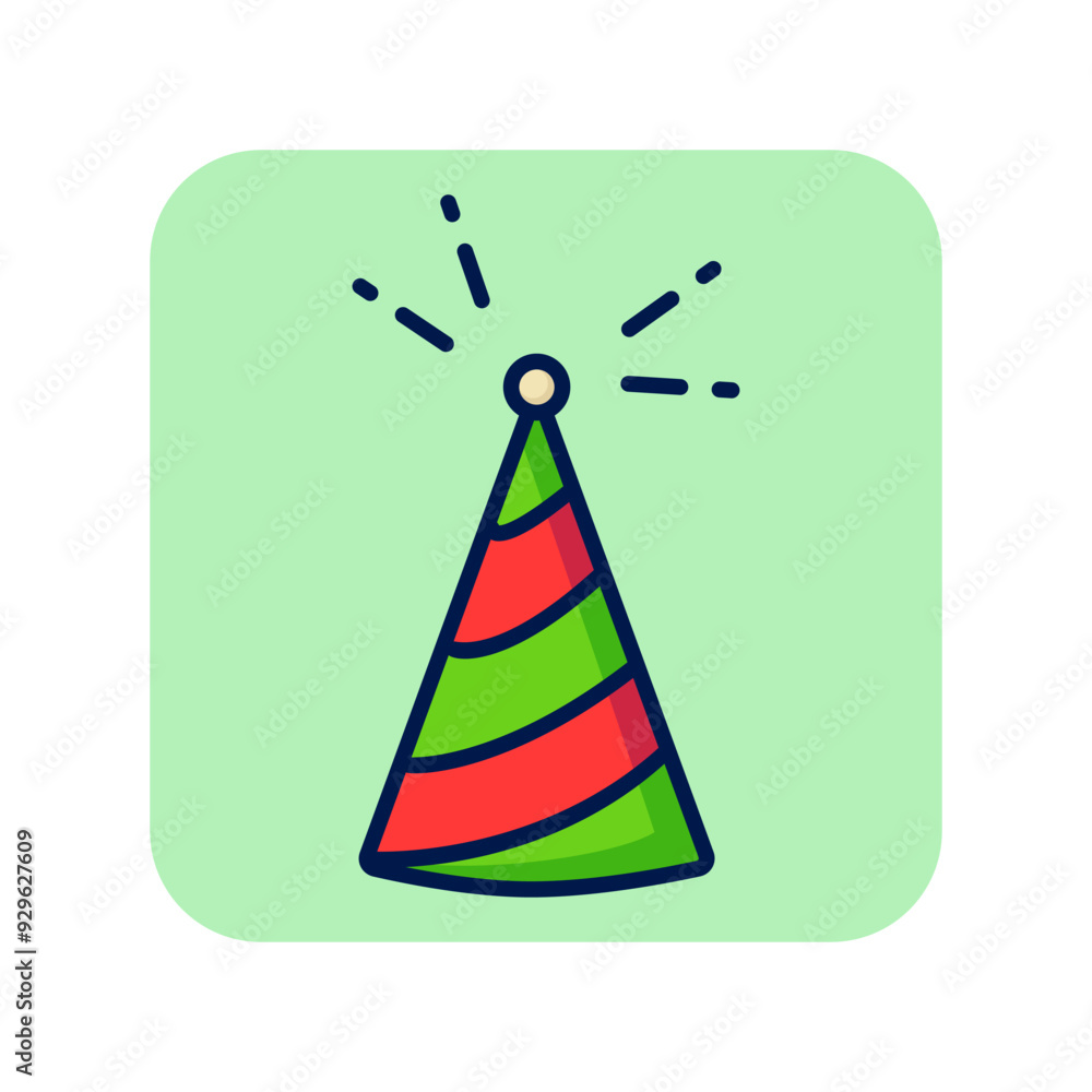 Birthday cap line icon. One festive hat on green background. Celebration concept. Vector illustration can be used for topics like greeting, festival, birthday party Birthday cap line icon. One festive hat on green background. Celebration concept. Vector illustration can be used for topics like greeting, festival, birthday party