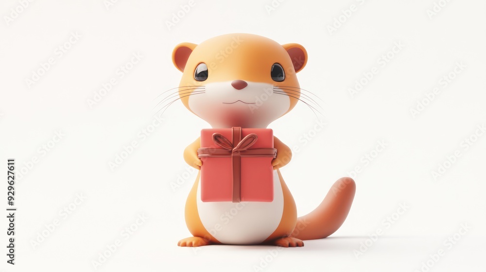 Fototapeta premium Cute 3D Otter Holding a Gift