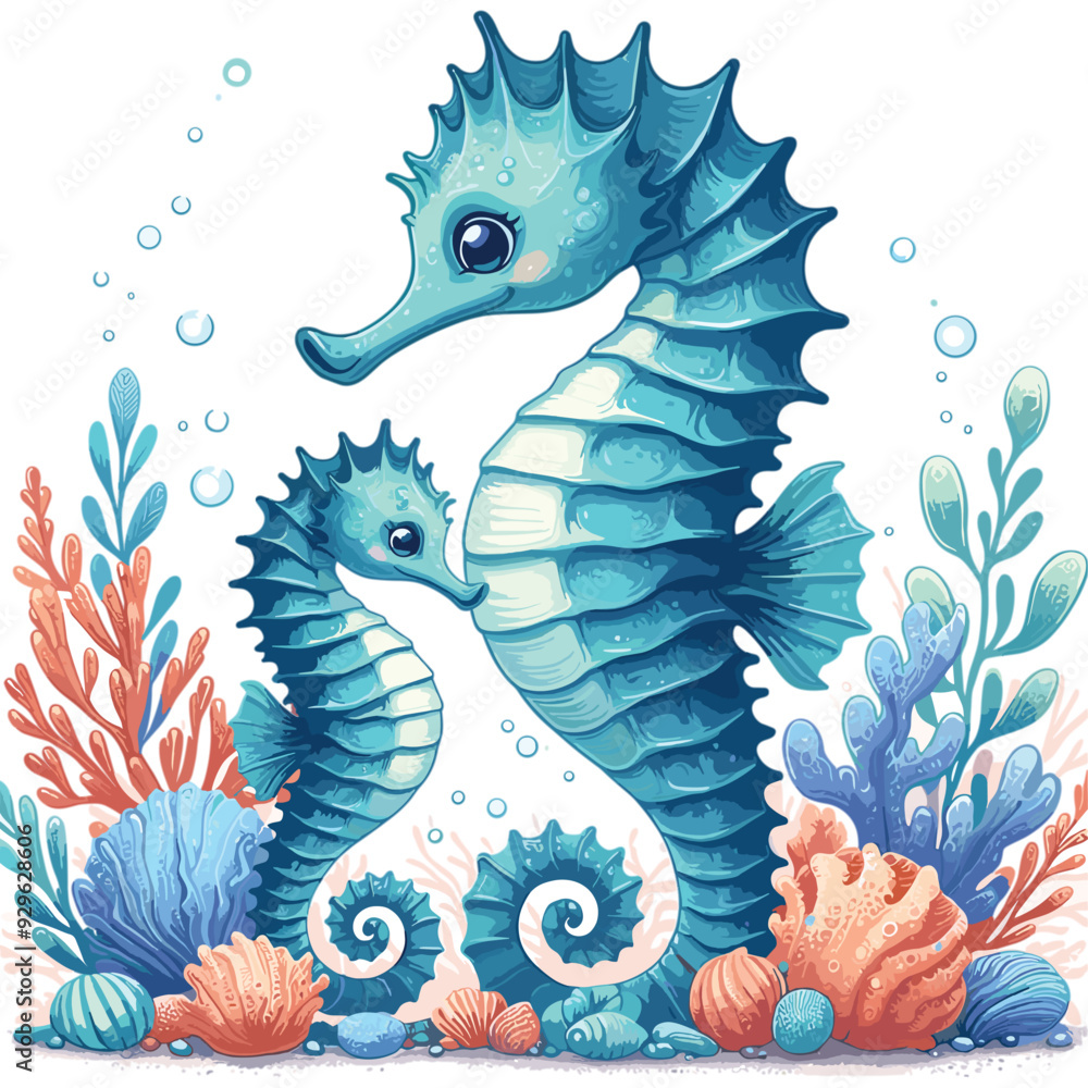 Mother and child seahorse vector illustration Mother and child seahorse vector illustration