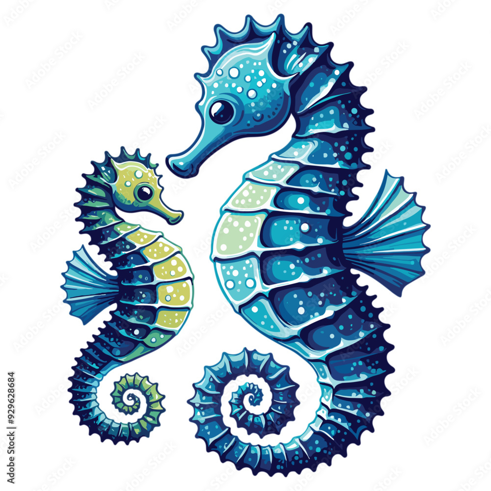 Fototapeta premium Mother and child seahorse vector illustration
