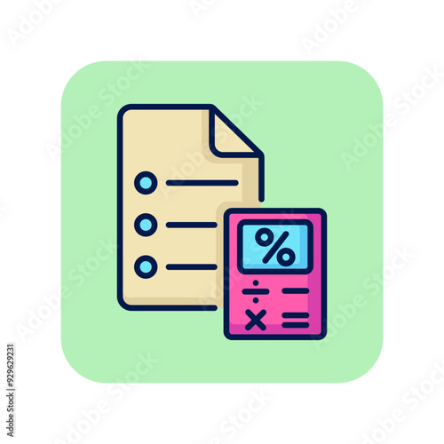 Loan calculator line icon. Report and calculator on green background. Loan concept. Vector illustration can be used for topics like banking, finance, credit agreements