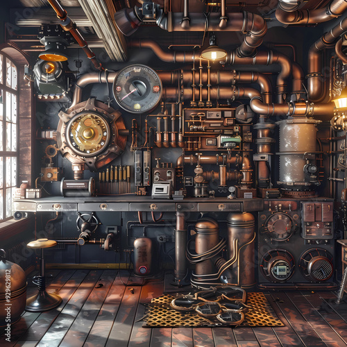 Plakat w ramie Mechanical Artistry: Steampunk Workshop 3D Rendering