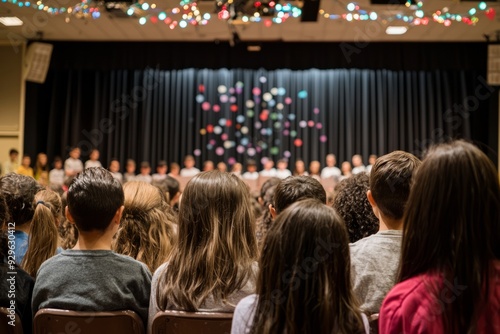 A school assembly where the principal announces awards and recognitions to students on stage