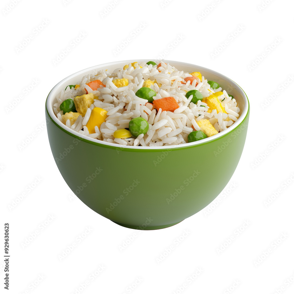 Colorful vegetable fried rice in a green bowl on a black background Colorful vegetable fried rice in a green bowl on a black background
