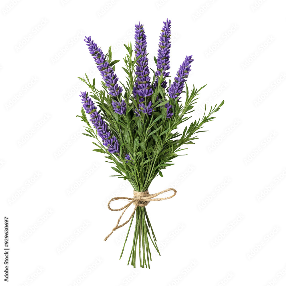 Fototapeta premium Beautiful bouquet of lavender flowers tied with a ribbon. Perfect for decoration and gifting.