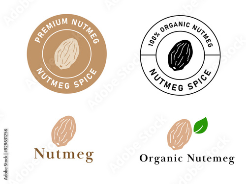 nutmeg spice food ingredient premium condiment herb healthy nature label icon logo design