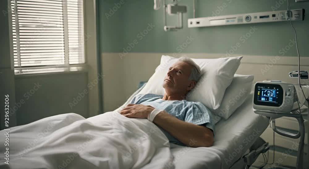 Peaceful Hospital Room with Male Patient Resting Peaceful Hospital Room with Male Patient Resting
