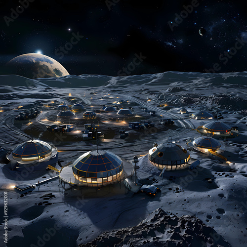 Wallpaper Mural Lunar Mining Site: A 3D Rendering of Extraterrestrial Extraction Torontodigital.ca